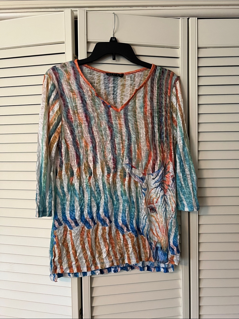 Striped Multi-Color V-Neck Women's Tunic with Zebra Detail and Buttons